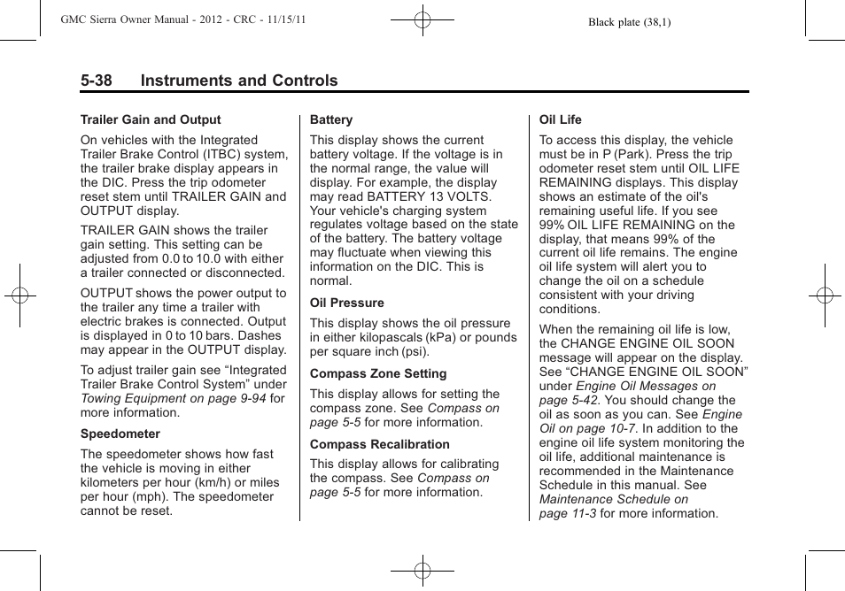 38 instruments and controls | GMC 2012 Sierra User Manual | Page 176 / 556