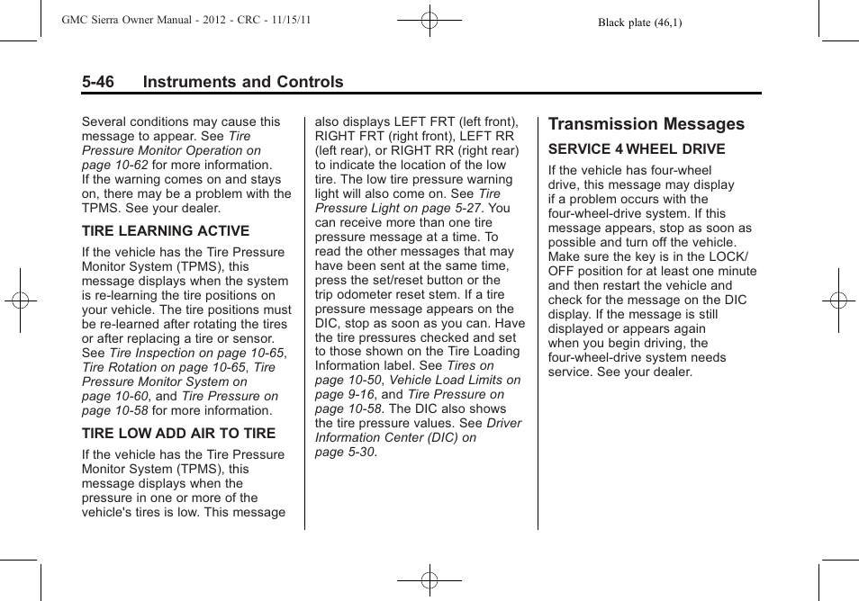 Transmission messages, Transmission messages -46, Controls | GMC 2012 Sierra User Manual | Page 184 / 556