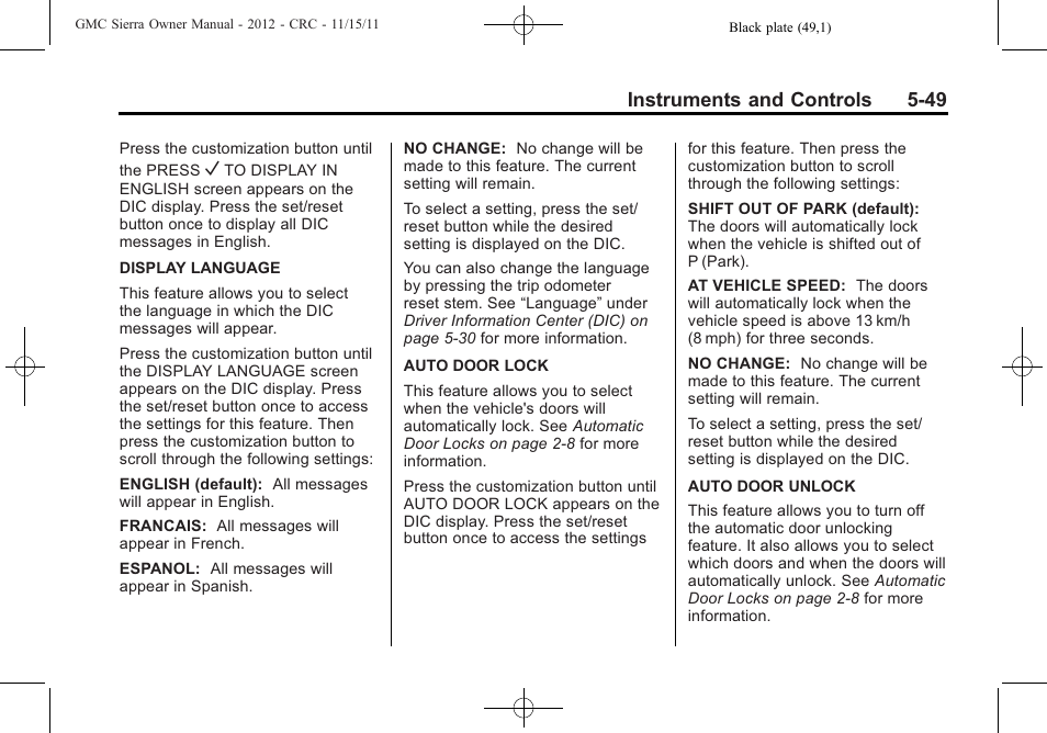 Instruments and controls 5-49 | GMC 2012 Sierra User Manual | Page 187 / 556