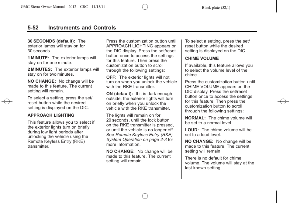 52 instruments and controls | GMC 2012 Sierra User Manual | Page 190 / 556