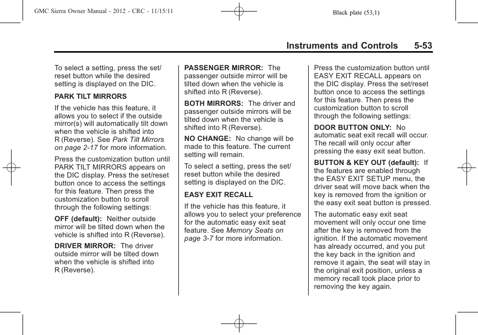 Instruments and controls 5-53 | GMC 2012 Sierra User Manual | Page 191 / 556
