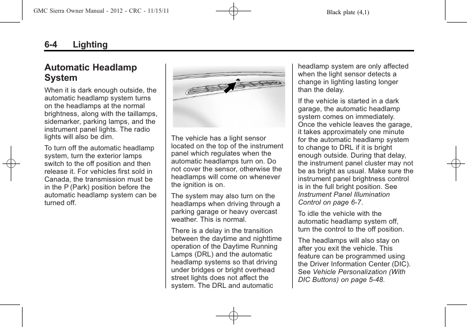 Automatic headlamp system, Automatic headlamp, System -4 | GMC 2012 Sierra User Manual | Page 204 / 556
