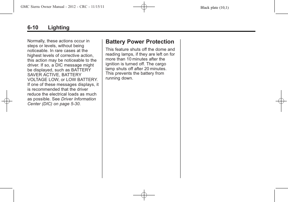 Battery power protection, Battery power protection -10 | GMC 2012 Sierra User Manual | Page 210 / 556