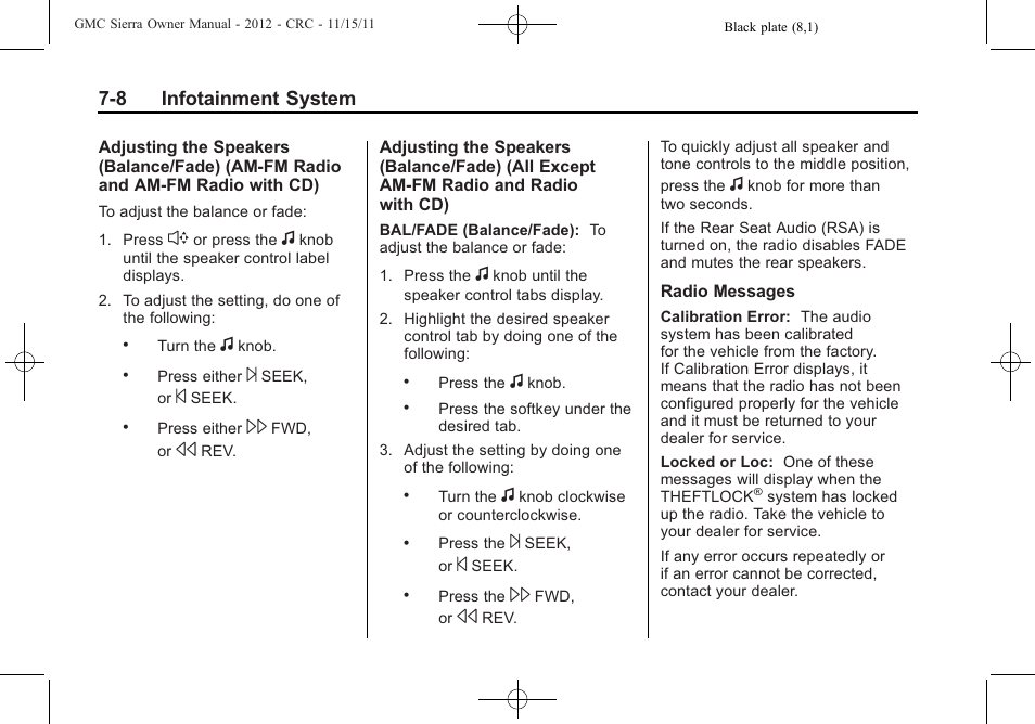 8 infotainment system | GMC 2012 Sierra User Manual | Page 218 / 556