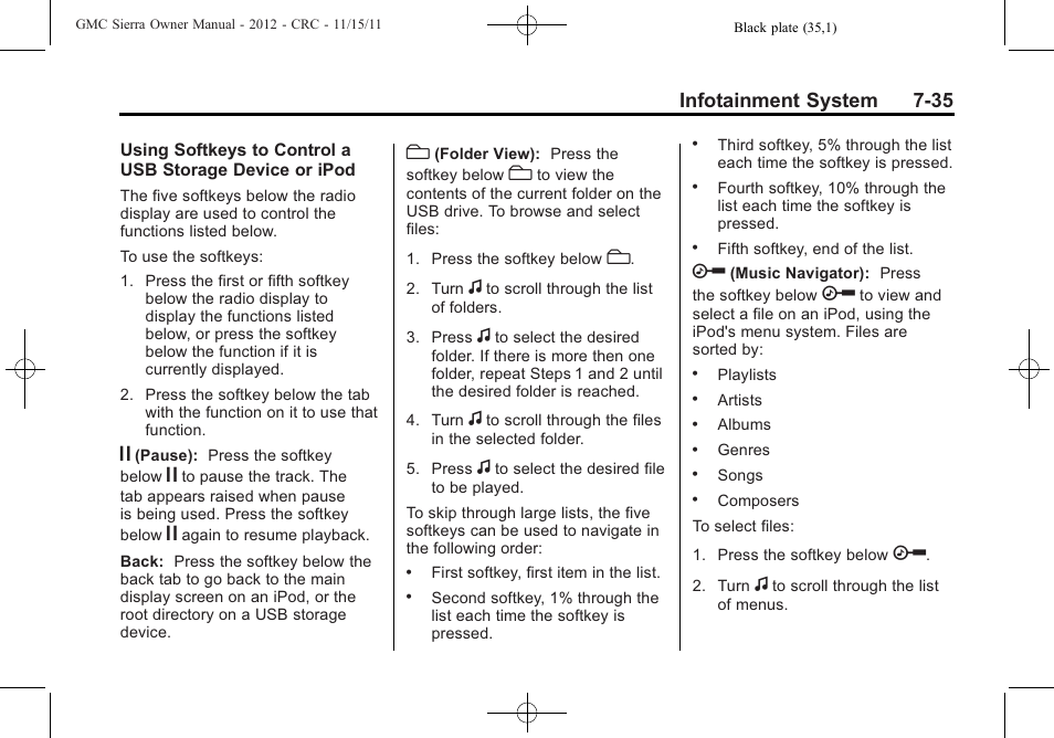 Infotainment system 7-35 | GMC 2012 Sierra User Manual | Page 245 / 556