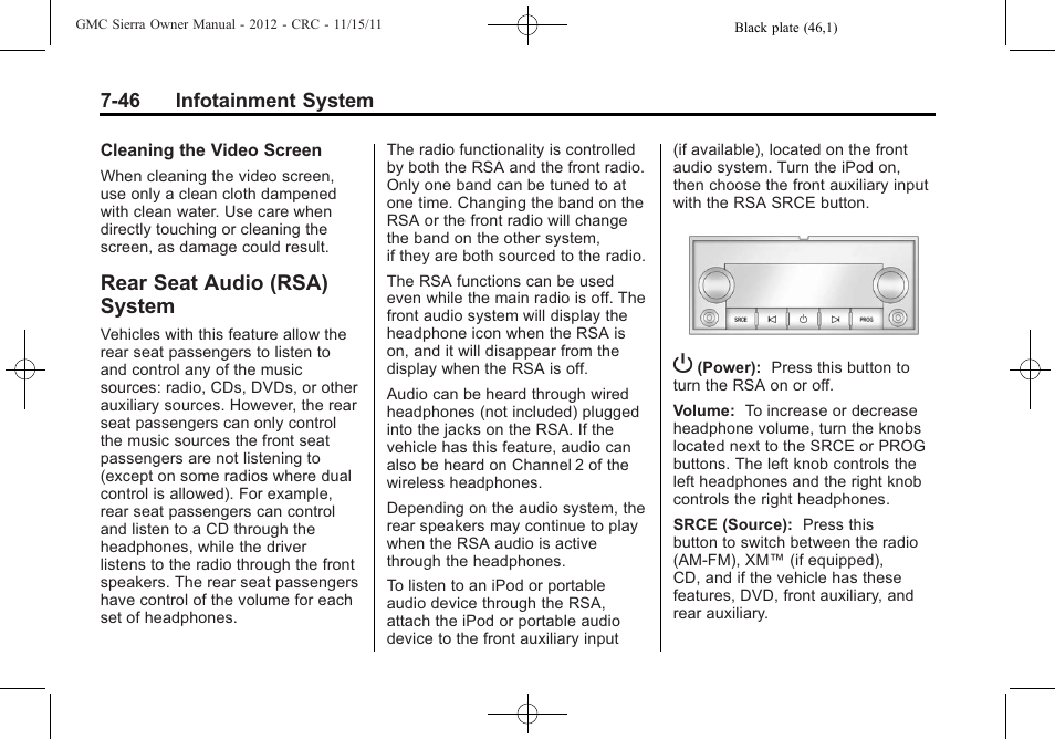 Rear seat audio (rsa) system, Rear seat audio (rsa), System -46 | GMC 2012 Sierra User Manual | Page 256 / 556