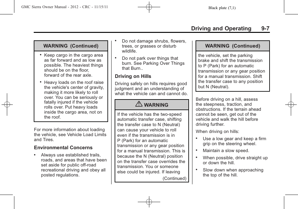 Driving and operating 9-7 | GMC 2012 Sierra User Manual | Page 283 / 556