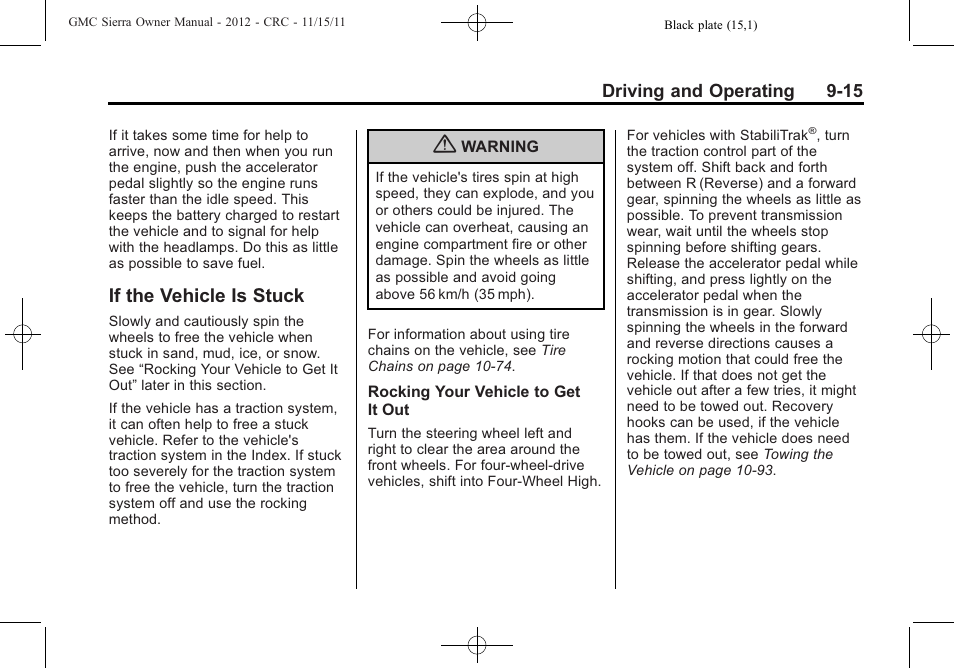 If the vehicle is stuck, If the vehicle is stuck -15 | GMC 2012 Sierra User Manual | Page 291 / 556