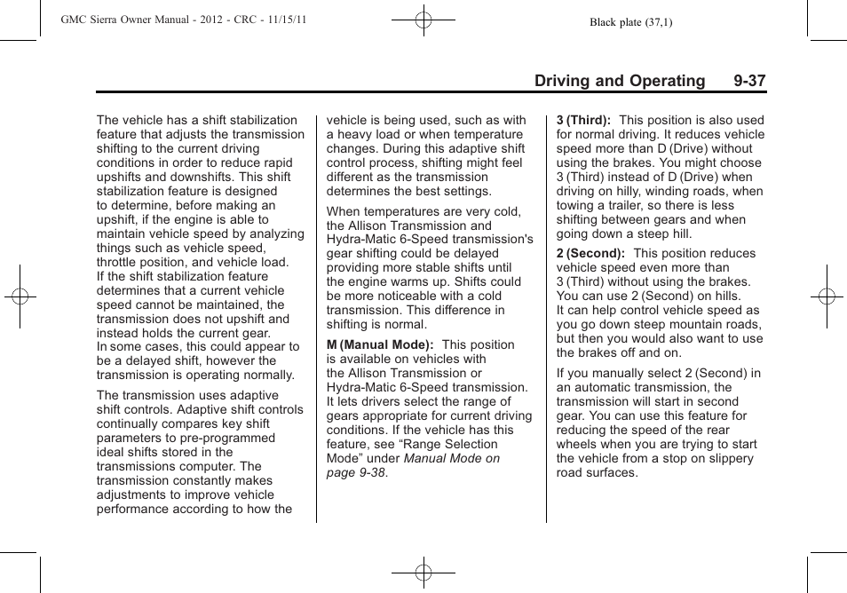 Driving and operating 9-37 | GMC 2012 Sierra User Manual | Page 313 / 556