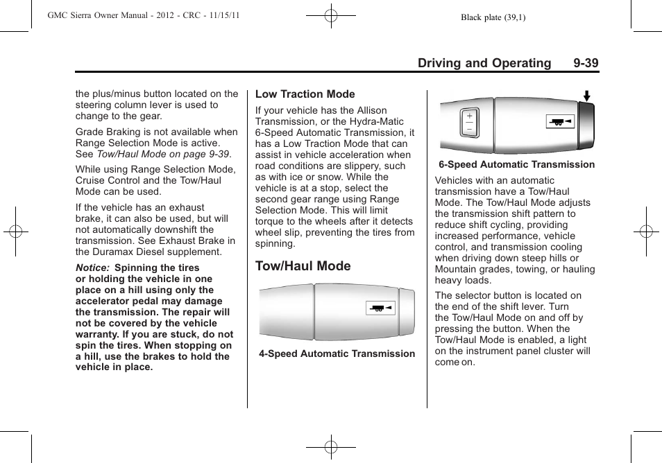 Tow/haul mode, Ow/haul mode -39 | GMC 2012 Sierra User Manual | Page 315 / 556