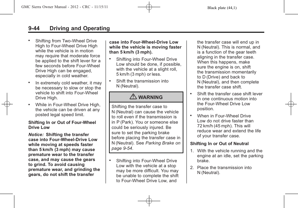 44 driving and operating | GMC 2012 Sierra User Manual | Page 320 / 556