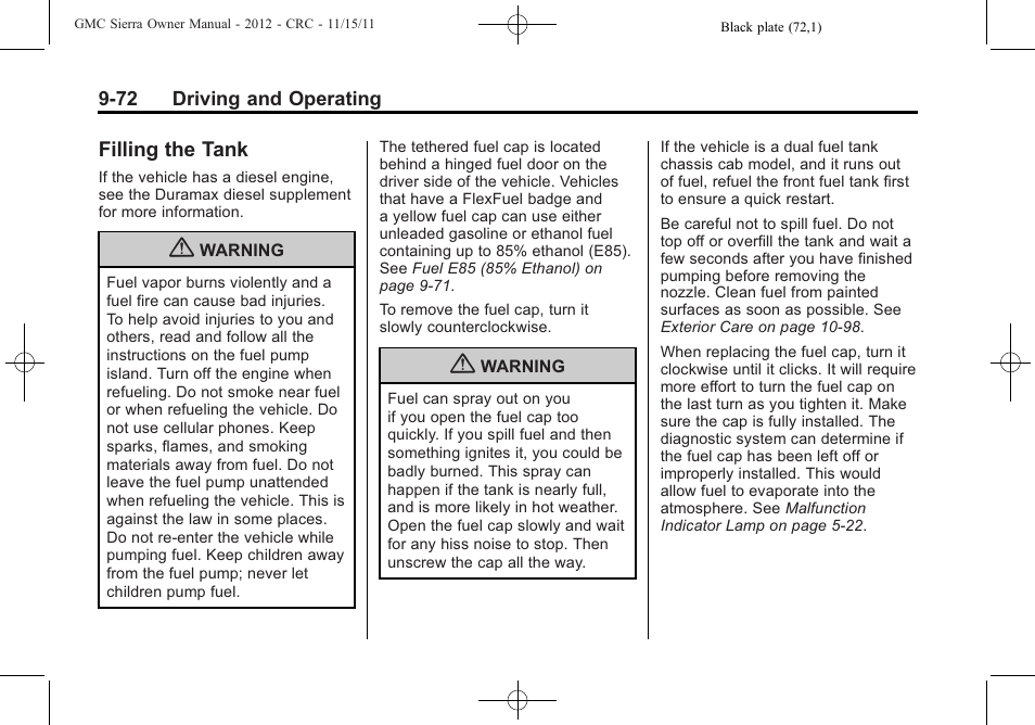 Filling the tank, The tank -72 | GMC 2012 Sierra User Manual | Page 348 / 556