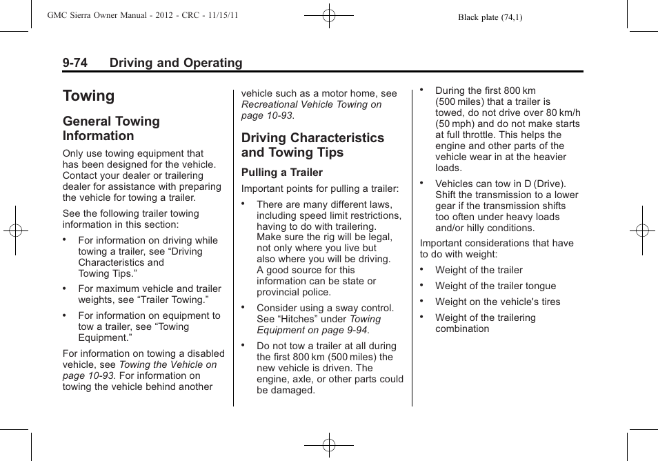 Towing, General towing information, Driving characteristics and towing tips | Towing -74, Services -8, Privacy, General towing, Information -74, Driving characteristics and, Towing tips -74 | GMC 2012 Sierra User Manual | Page 350 / 556