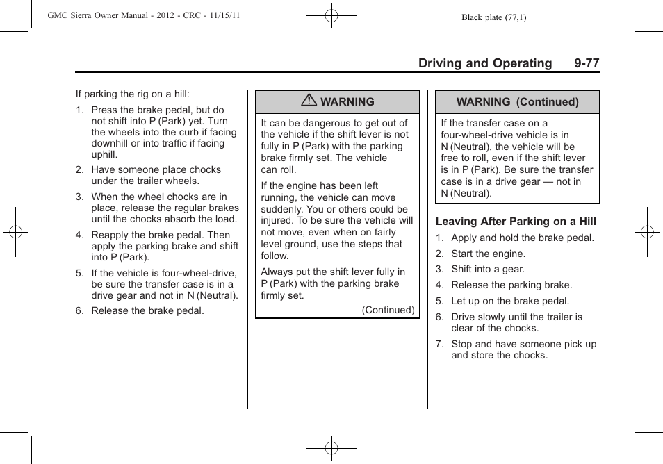 Driving and operating 9-77 | GMC 2012 Sierra User Manual | Page 353 / 556