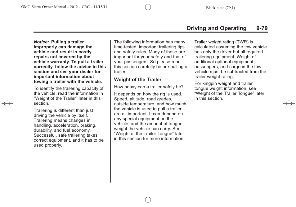 Driving and operating 9-79 | GMC 2012 Sierra User Manual | Page 355 / 556