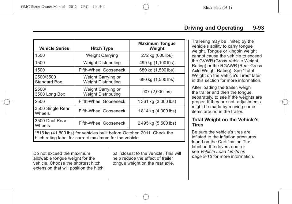 Driving and operating 9-93 | GMC 2012 Sierra User Manual | Page 369 / 556