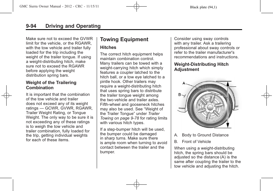 Towing equipment, Towing equipment -94, Task of driving. exercise | GMC 2012 Sierra User Manual | Page 370 / 556