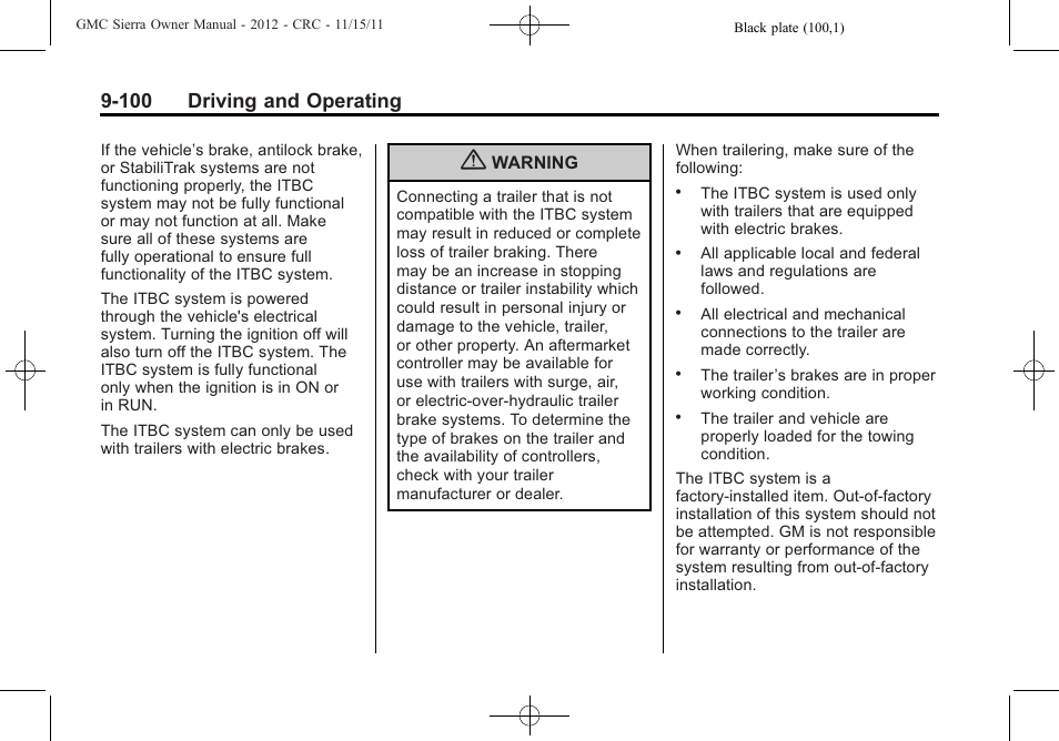 100 driving and operating | GMC 2012 Sierra User Manual | Page 376 / 556