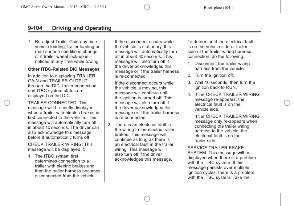 104 driving and operating | GMC 2012 Sierra User Manual | Page 380 / 556