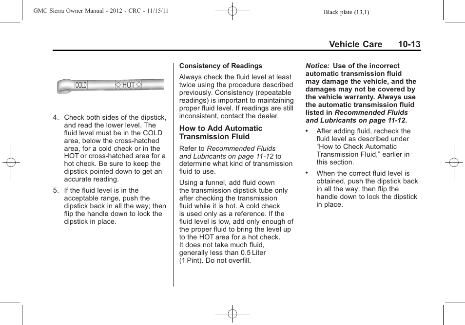 Vehicle care 10-13 | GMC 2012 Sierra User Manual | Page 399 / 556