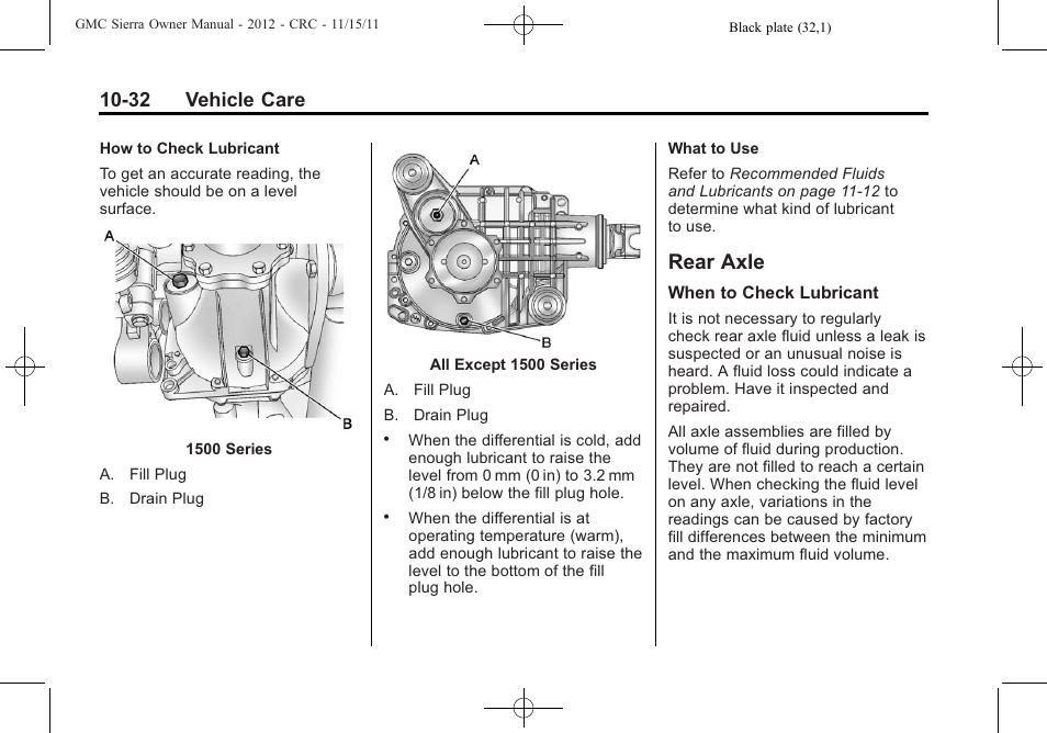 Rear axle, Rear axle -32, Taillamps | 32 vehicle care | GMC 2012 Sierra User Manual | Page 418 / 556