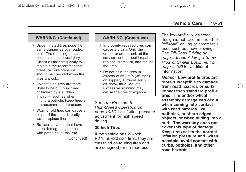 Vehicle care 10-51 | GMC 2012 Sierra User Manual | Page 437 / 556