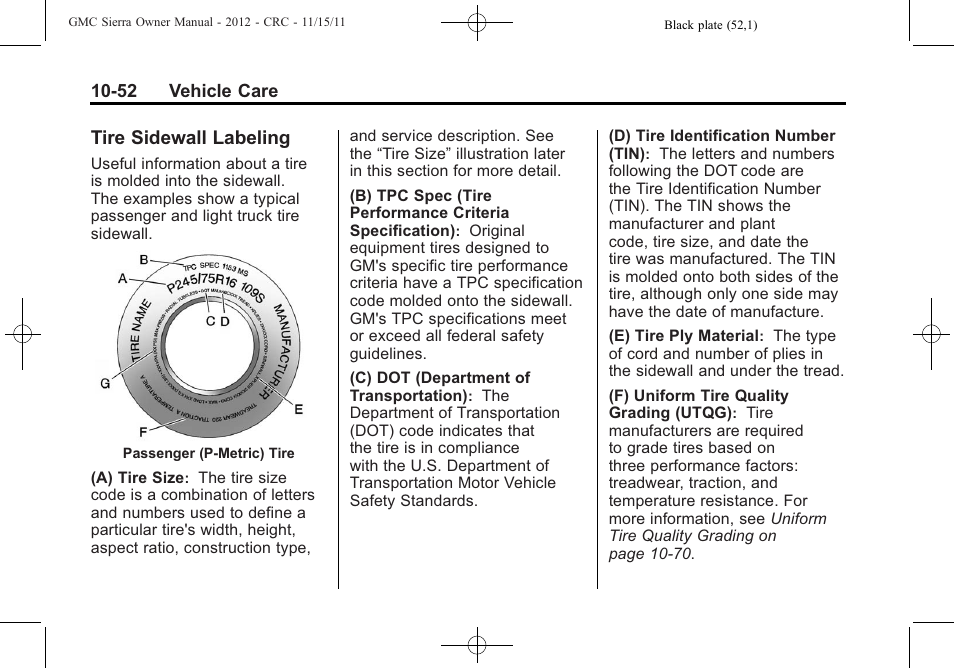 Tire sidewall labeling, Tire sidewall labeling -52 | GMC 2012 Sierra User Manual | Page 438 / 556
