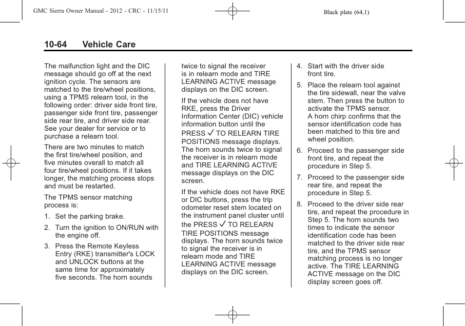 64 vehicle care | GMC 2012 Sierra User Manual | Page 450 / 556