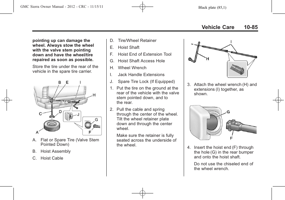 Vehicle care 10-85 | GMC 2012 Sierra User Manual | Page 471 / 556