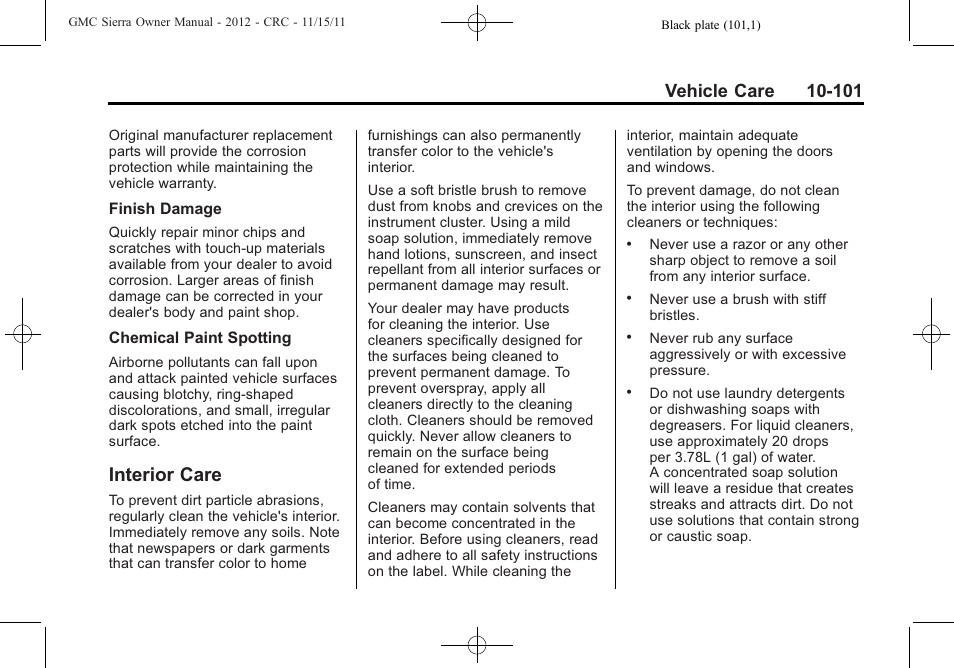 Interior care, Interior care -101 | GMC 2012 Sierra User Manual | Page 487 / 556