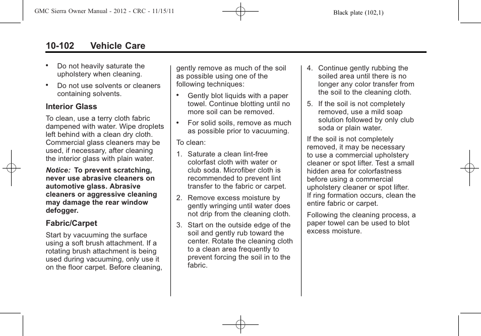 102 vehicle care | GMC 2012 Sierra User Manual | Page 488 / 556