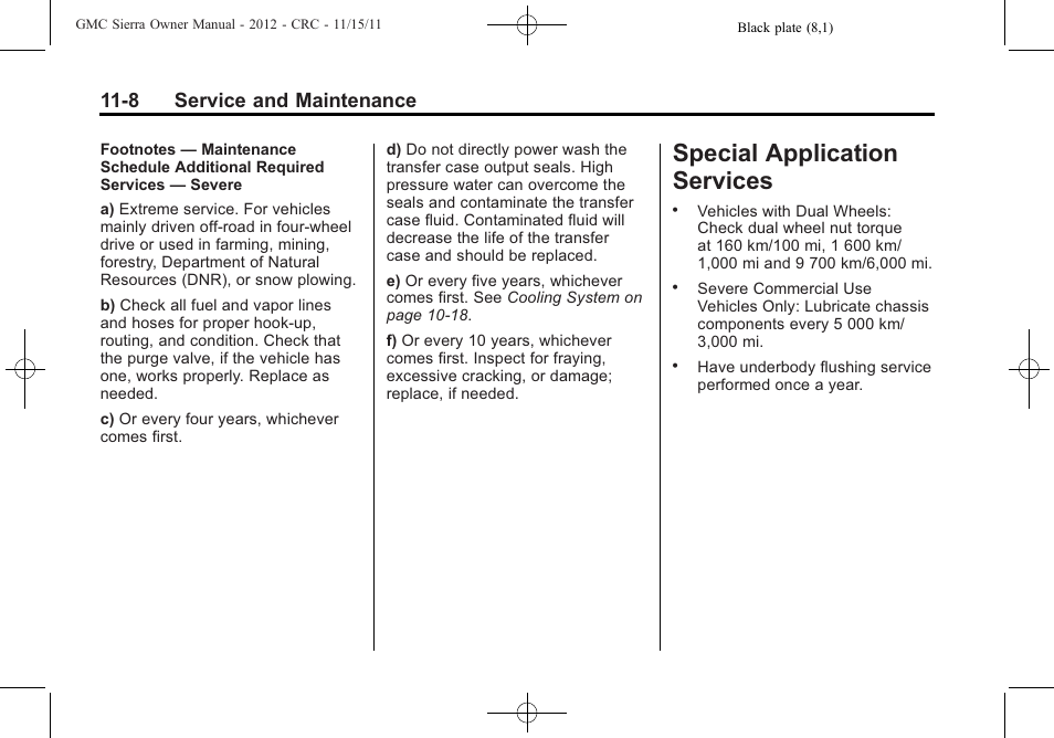 Special application services, Special application, Services -8 | 8 service and maintenance | GMC 2012 Sierra User Manual | Page 498 / 556