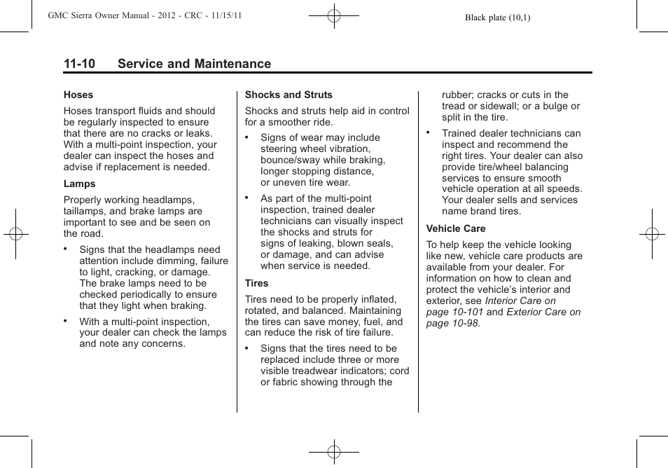 10 service and maintenance | GMC 2012 Sierra User Manual | Page 500 / 556