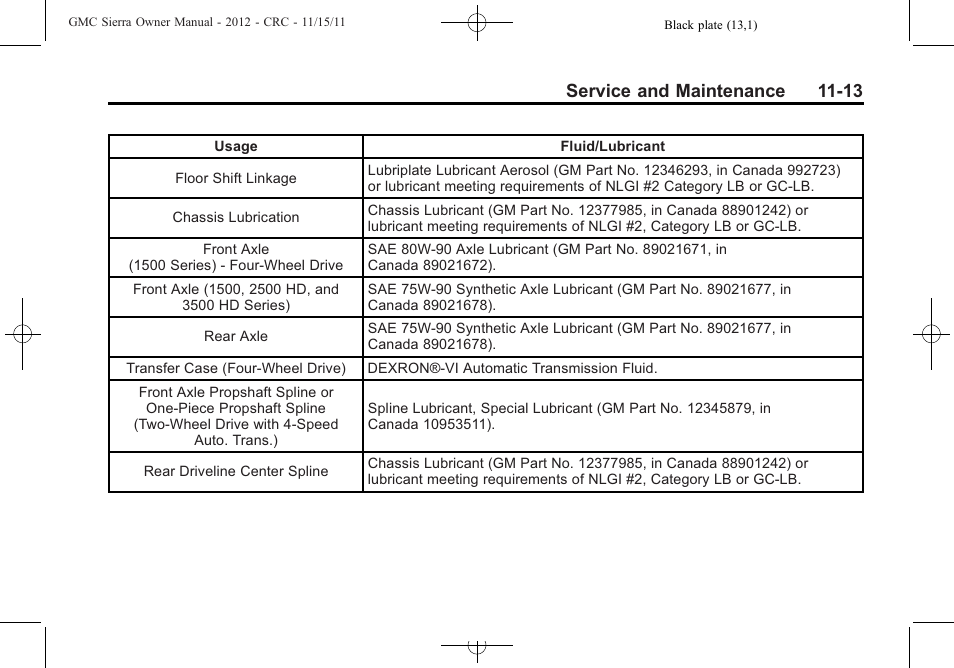 Service and maintenance 11-13 | GMC 2012 Sierra User Manual | Page 503 / 556