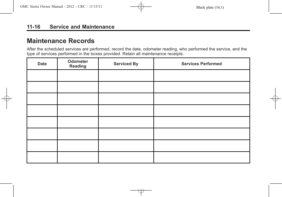 Maintenance records, Maintenance records -16, Onstar | GMC 2012 Sierra User Manual | Page 506 / 556