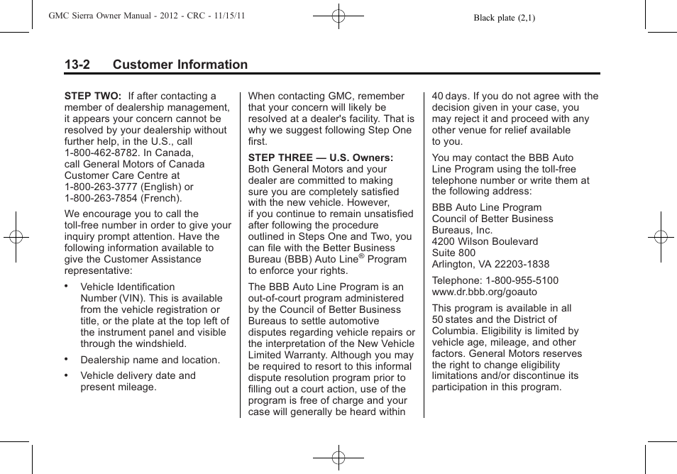 2 customer information | GMC 2012 Sierra User Manual | Page 516 / 556