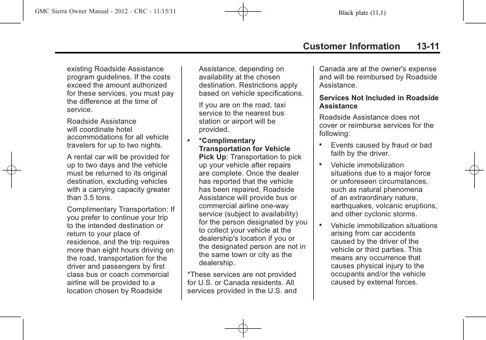 Customer information 13-11 | GMC 2012 Sierra User Manual | Page 525 / 556