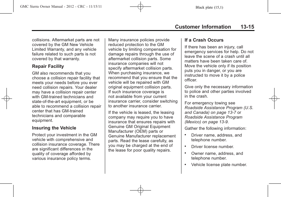 Customer information 13-15 | GMC 2012 Sierra User Manual | Page 529 / 556