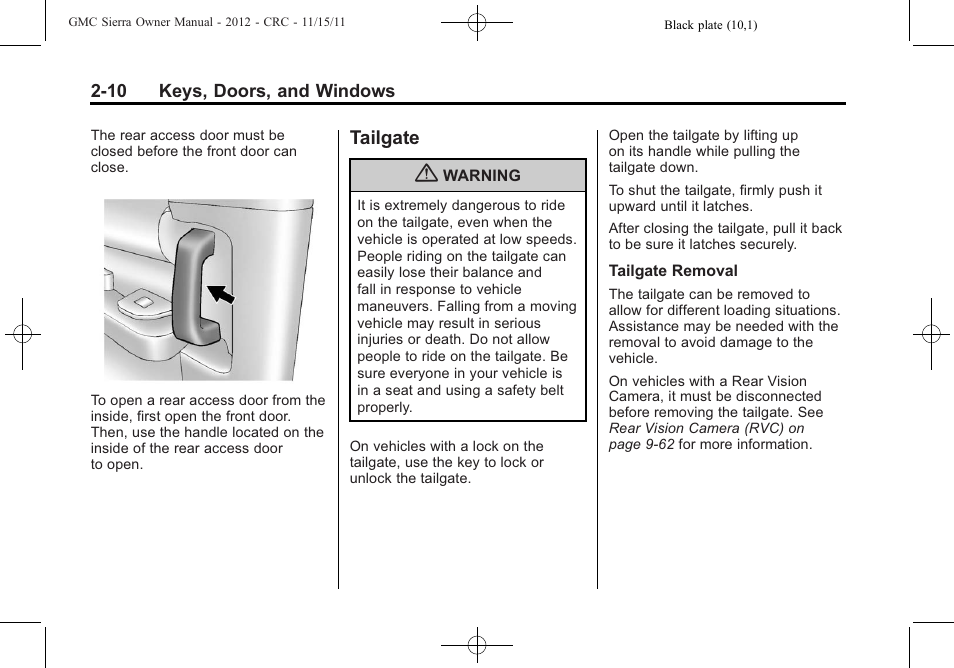 Tailgate, Tailgate -10 | GMC 2012 Sierra User Manual | Page 54 / 556