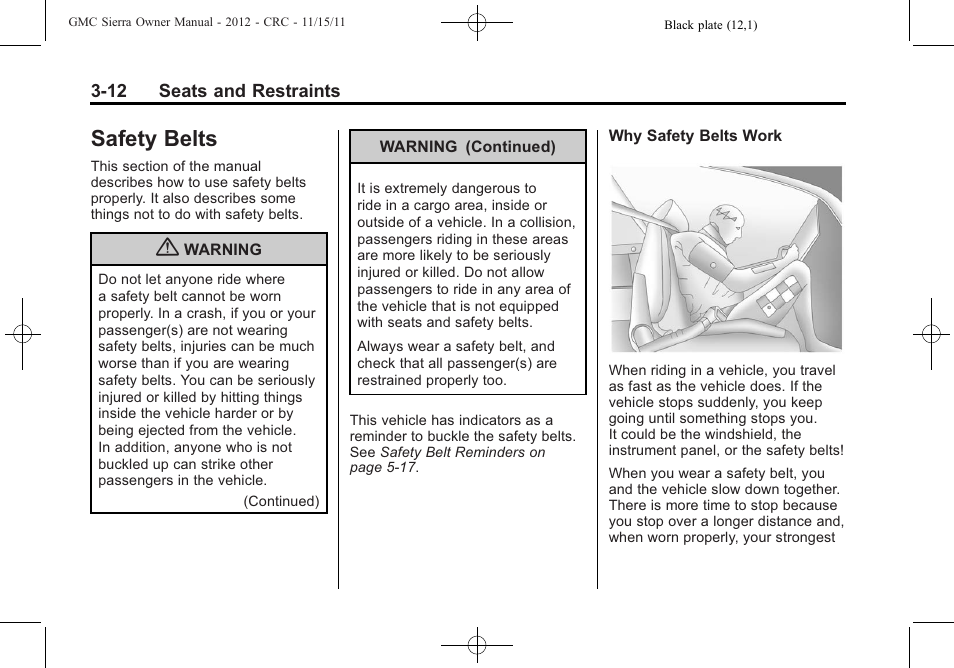 Safety belts, Safety belts -12, Infotainment system | GMC 2012 Sierra User Manual | Page 80 / 556