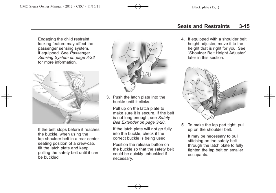 Seats and restraints 3-15 | GMC 2012 Sierra User Manual | Page 83 / 556