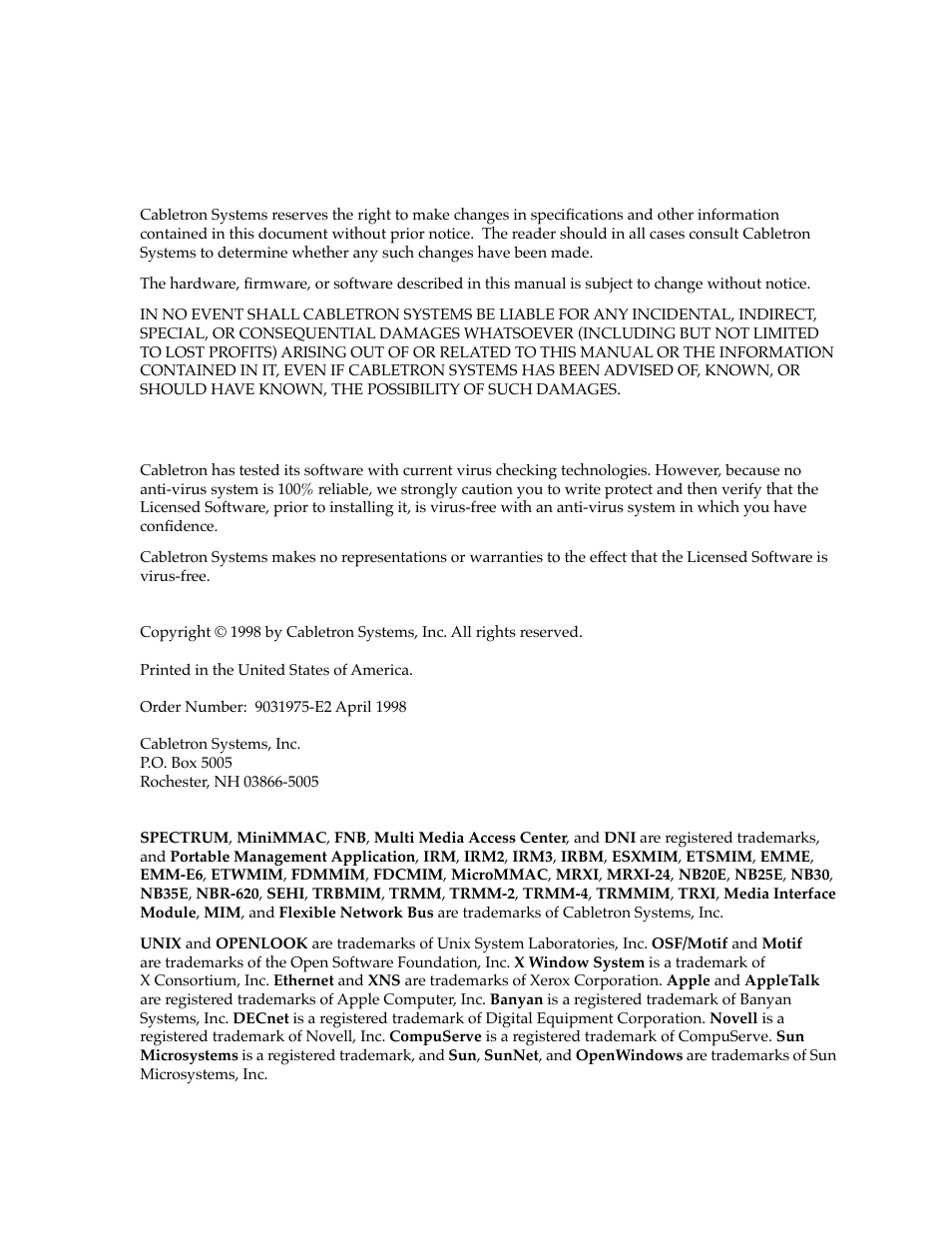Notice | Cabletron Systems SPECTRUM SEHI100TX-22 User Manual | Page 3 / 58