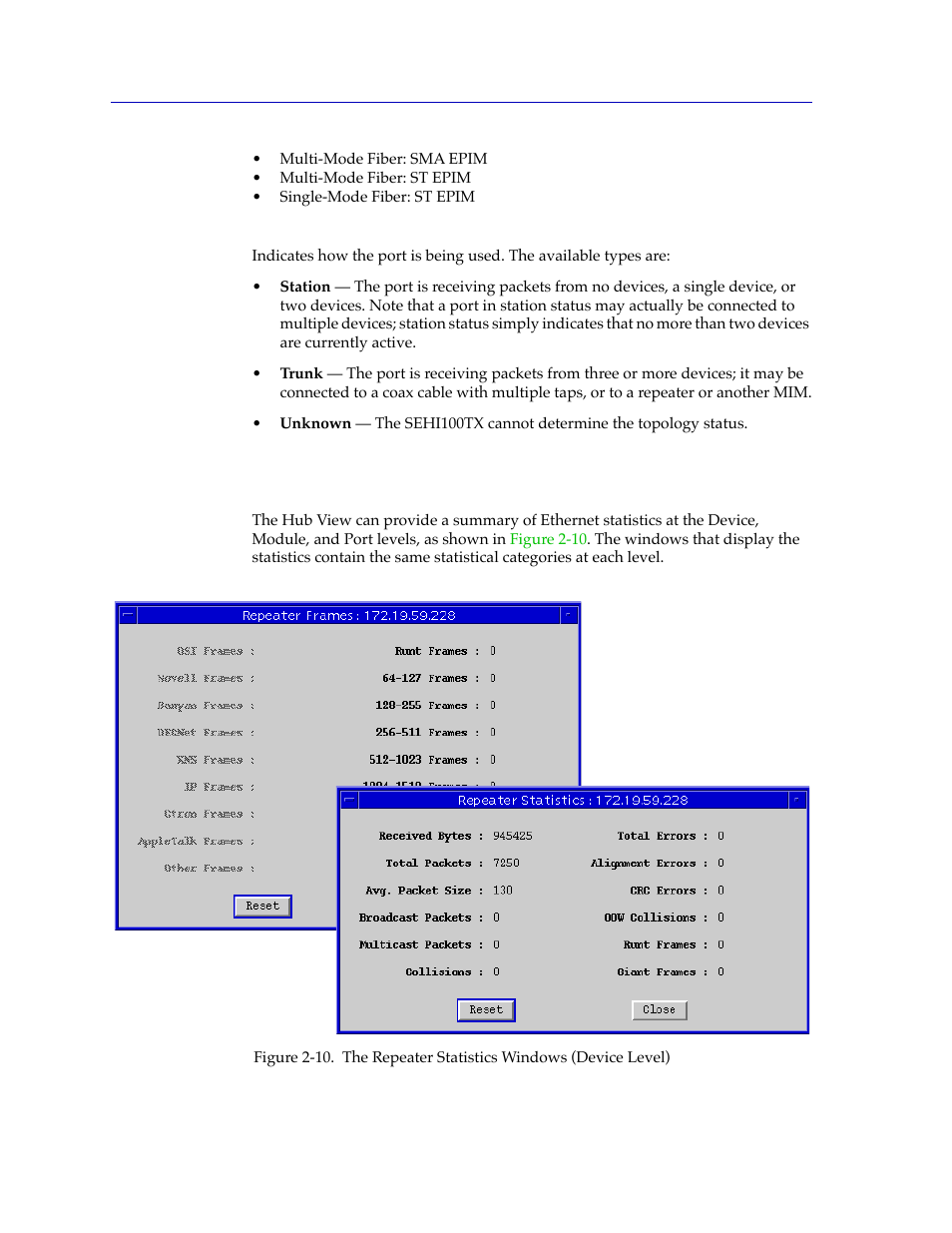 Checking statistics, Checking statistics -16, Or type descriptions, see | Cabletron Systems SPECTRUM SEHI100TX-22 User Manual | Page 30 / 58