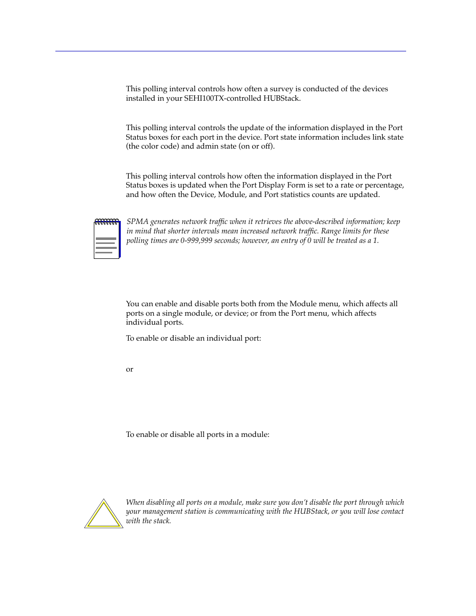 Enabling/disabling ports, Enabling/disabling ports -22 | Cabletron Systems SPECTRUM SEHI100TX-22 User Manual | Page 36 / 58