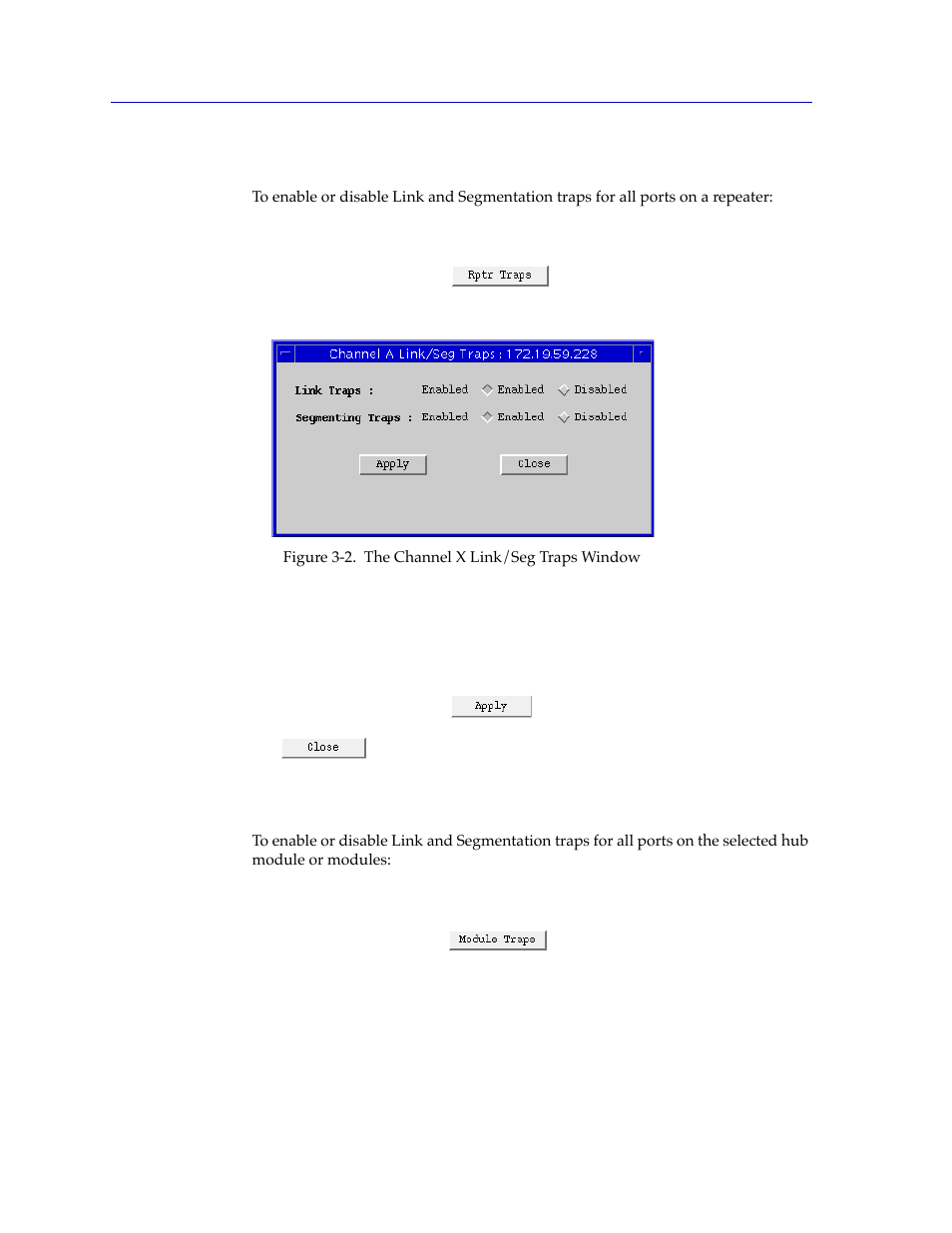 Configuring link/seg traps for the repeater, Viewing and configuring link/seg traps for hub mod | Cabletron Systems SPECTRUM SEHI100TX-22 User Manual | Page 40 / 58