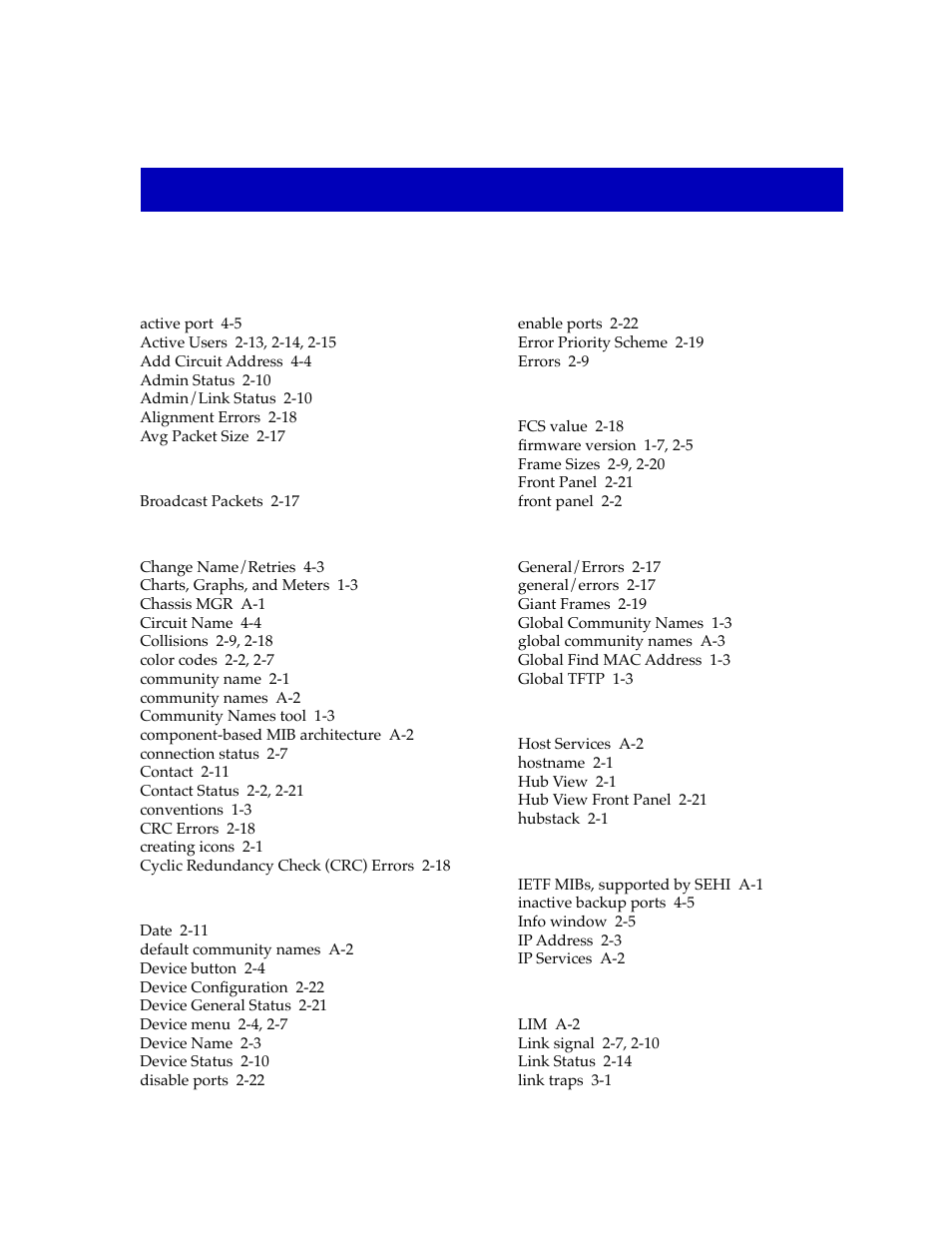 Index | Cabletron Systems SPECTRUM SEHI100TX-22 User Manual | Page 57 / 58