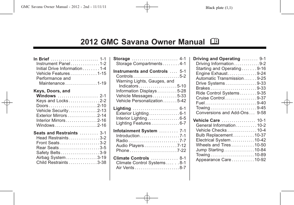 GMC 2012 Savana User Manual | 424 pages