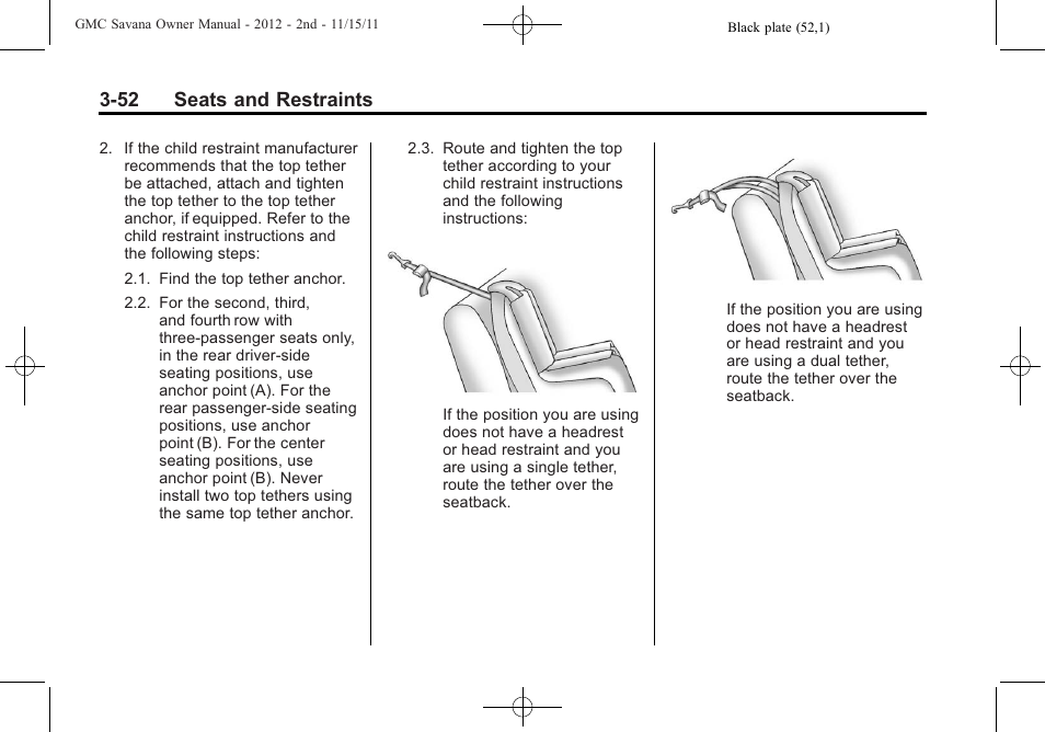 52 seats and restraints | GMC 2012 Savana User Manual | Page 100 / 424