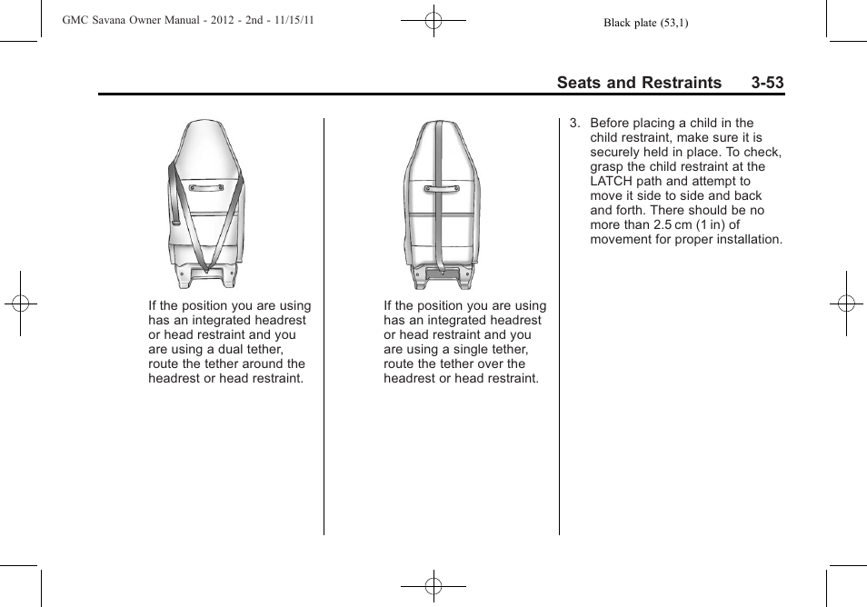 Seats and restraints 3-53 | GMC 2012 Savana User Manual | Page 101 / 424