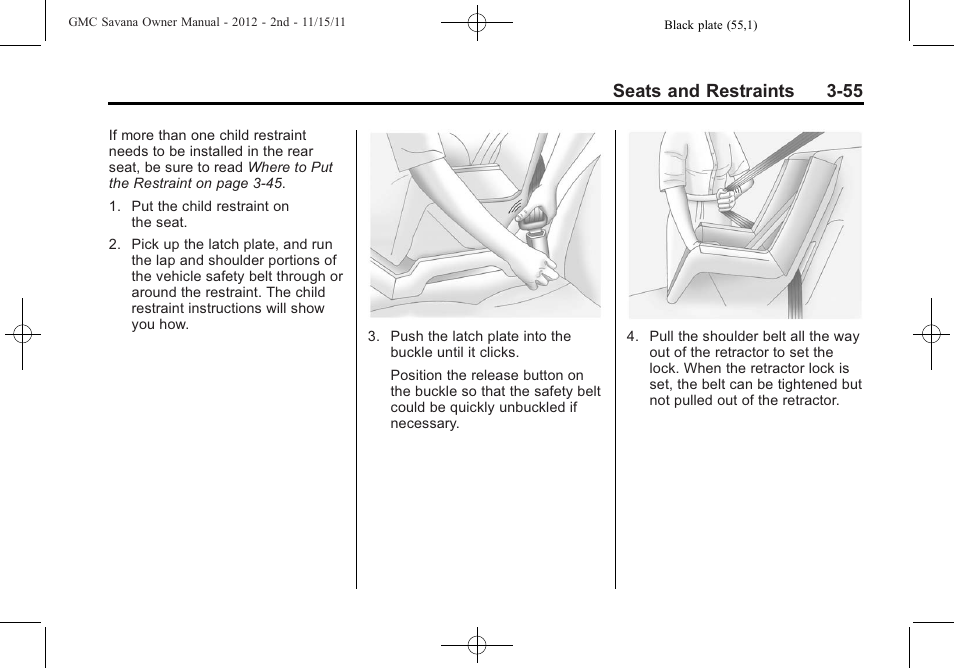 Seats and restraints 3-55 | GMC 2012 Savana User Manual | Page 103 / 424